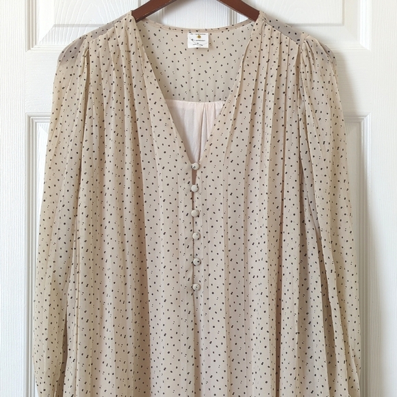 By Together Speckled Half Buttoned Long Balloon Sleeve Mini Shift Dress Cream S - Picture 2 of 14